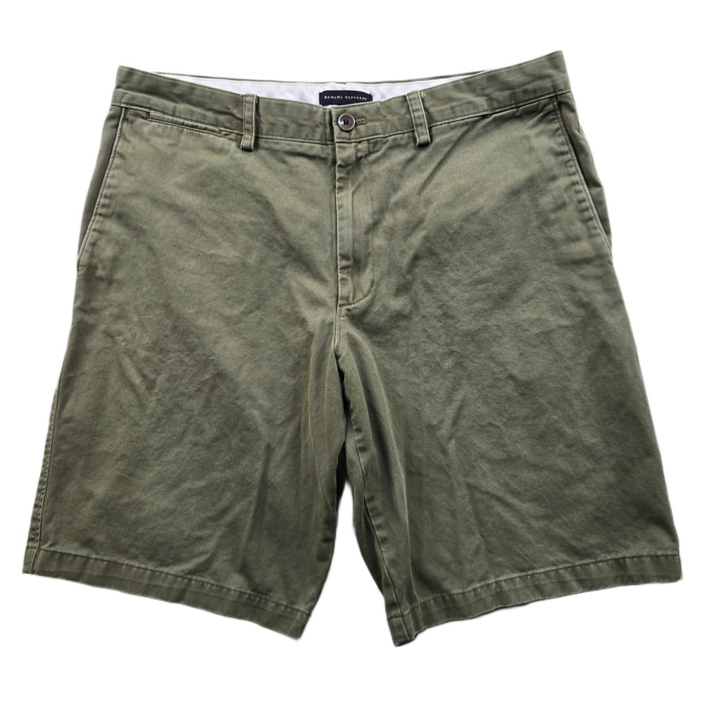 Banana Republic Chino Shorts Mens 36 Olive Green 100% Cotton Casual Flat Front